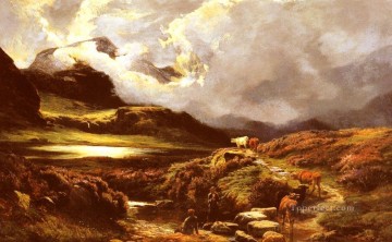  Pastores Pintura - Ganado y arrieros en un paisaje de ruta Sidney Richard Percy Mountain